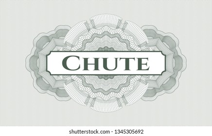 Green passport rosette with text Chute inside