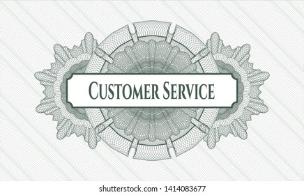 Green passport rosette with text Customer Service inside