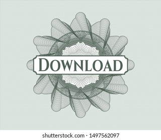 Green passport rosette with text Download inside