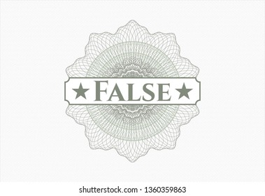 Green passport rosette with text False inside