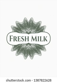 Green passport rosette with text Fresh Milk inside