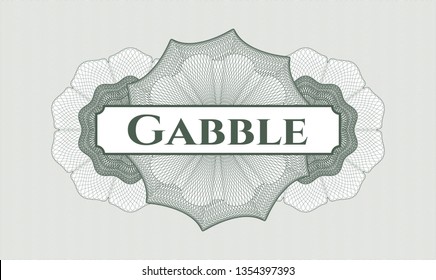 Green passport rosette with text Gabble inside