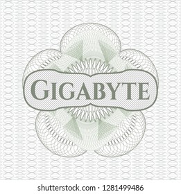 Green passport rosette with text Gigabyte inside