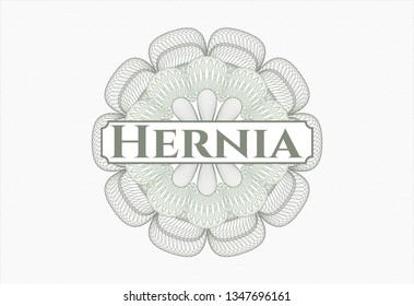 Green passport rosette with text Hernia inside