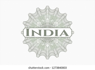 Green passport rosette with text India inside