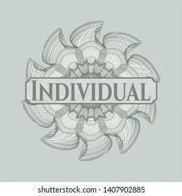 Green passport rosette with text Individual inside