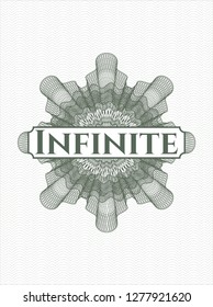 Green passport rosette with text Infinite inside