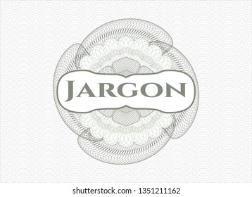Green passport rosette with text Jargon inside