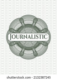 Green passport rosette with text Journalistic inside