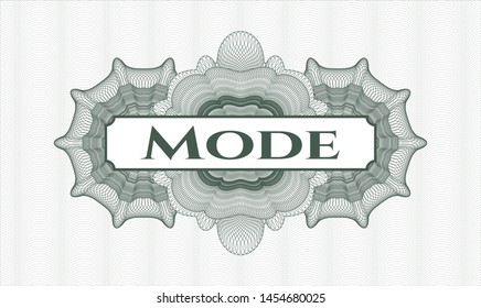 Green passport rosette with text Mode inside