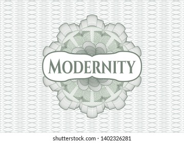 Green passport rosette with text Modernity inside