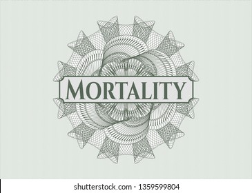 Green passport rosette with text Mortality inside