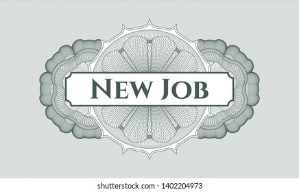 Green passport rosette with text New Job inside