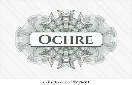 Green passport rosette with text Ochre inside