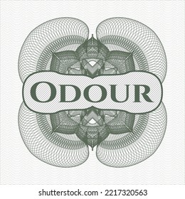 Green passport rosette with text Odour inside