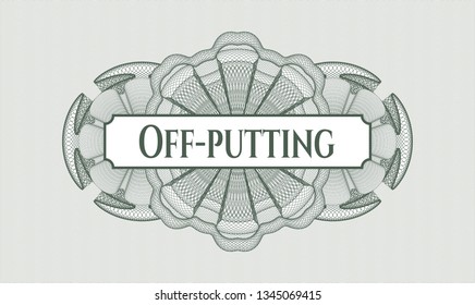 Green passport rosette with text Off-putting inside