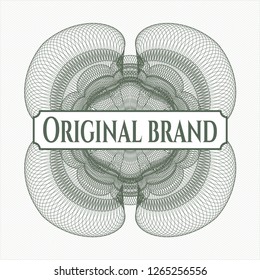 Green passport rosette with text Original Brand inside