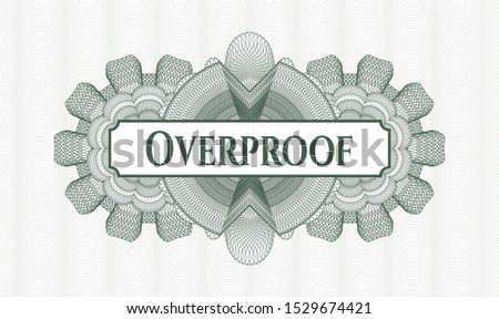 Green passport rosette with text Overproof inside