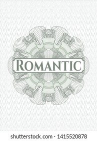 Green passport rosette with text Romantic inside
