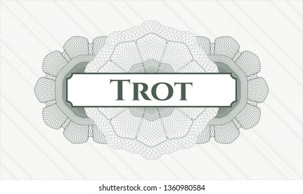Green passport rosette with text Trot inside