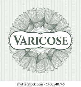 Green passport rosette with text Varicose inside