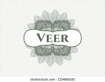Green passport rosette with text Veer inside