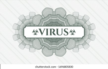 Rosette de pasaportes verdes con texto Virus dentro