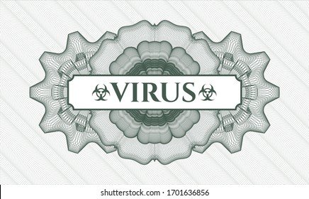 Rosette de pasaportes verdes con texto Virus dentro