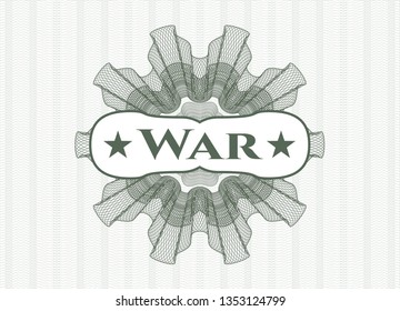 Green passport rosette with text War inside