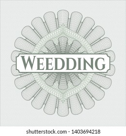 Green passport rosette with text Weedding inside