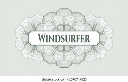Green passport rosette with text Windsurfer inside