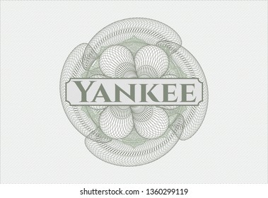 Green passport rosette with text Yankee inside