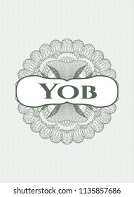 Green passport rosette with text Yob inside