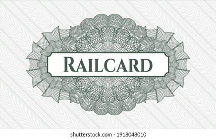 Green passport rosette. Vector Illustration. Detailed with text Railcard inside