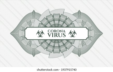 Rosette mit grünem Pass. Vektorgrafik. Detaillierte Beschreibung mit Text Coronavirus im Inneren