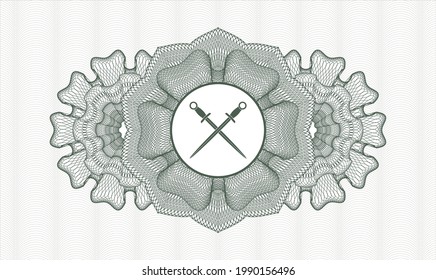 Green passport rosette. Vector Illustration. Detailed with crossed swords icon inside