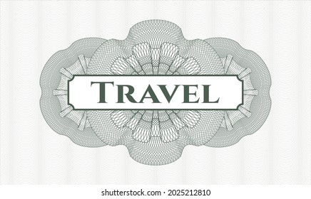 Green passport rosette. Vector Illustration. Detailed with text Travel inside