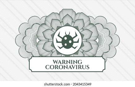 Rosette de pasaportes verdes. Ilustración vectorial. Detallado con el icono de fallo y el texto de advertencia de Coronavirus dentro