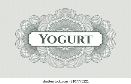 Green passport rosette. Vector Illustration. Detailed with text Yogurt inside