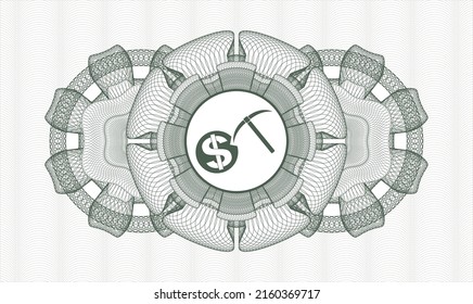 Rosette mit grünem Pass. Vektorgrafik. Detaillierte Angaben mit dem Kryptowährung-Mining-Symbol im Inneren