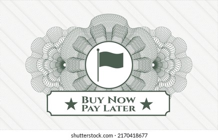 Rosette de pasaportes verdes. Ilustración vectorial. Detallado con el icono del indicador y el texto Comprar ahora Pagar más tarde dentro