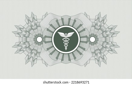 Green passport rosette. Vector Illustration. Detailed with medicine icon inside