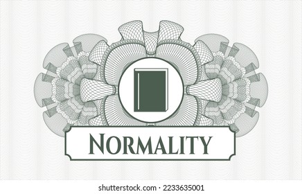 Green passport rosette. Vector Illustration. Detailed with book icon and Normality text inside