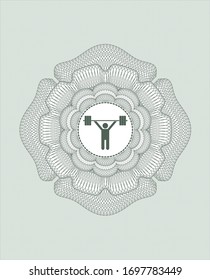 Rosette de pasaporte verde con icono de halterofilia en el interior