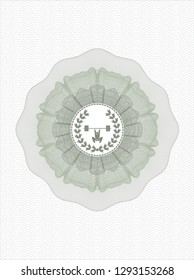 Green passport rosette with weightlifting inside of crown icon inside