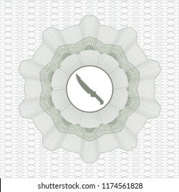 Green passport rossete with combat knife icon inside