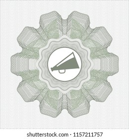 Green passport rossete with megaphone icon inside