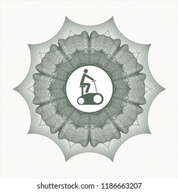 Green passport rossete with stationary bike icon inside