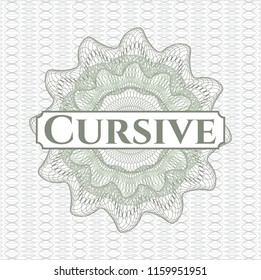Green passport rossete with text Cursive inside