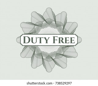 Green passport rossete with text Duty Free inside